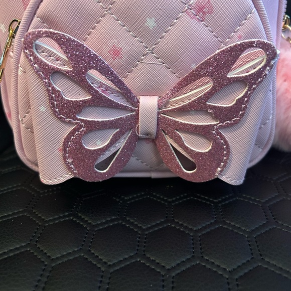 UnderOneSky Pink Butterfly Backpack with Pom Pom (8”x7”x3”) - Picture 8 of 12